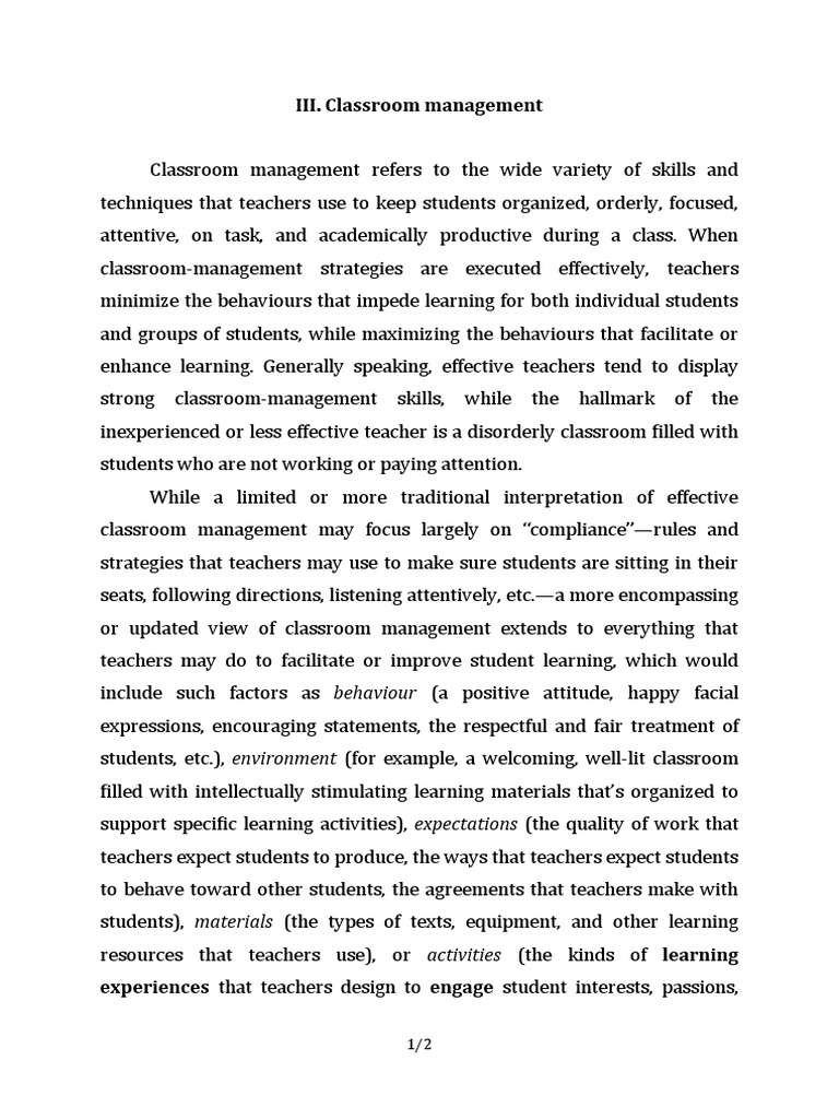 Effective Classroom Management Strategies | PDF | Classroom Management ...