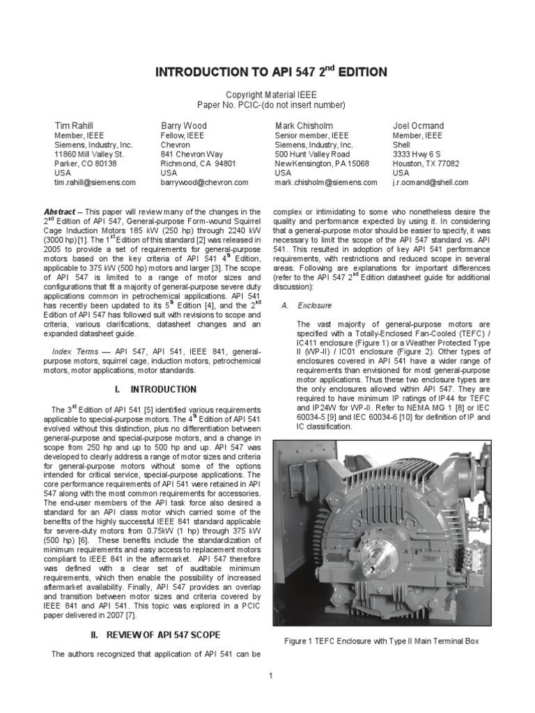 Introd Duction To Api 547 2 Edition | PDF | Electric Motor | Electrical ...