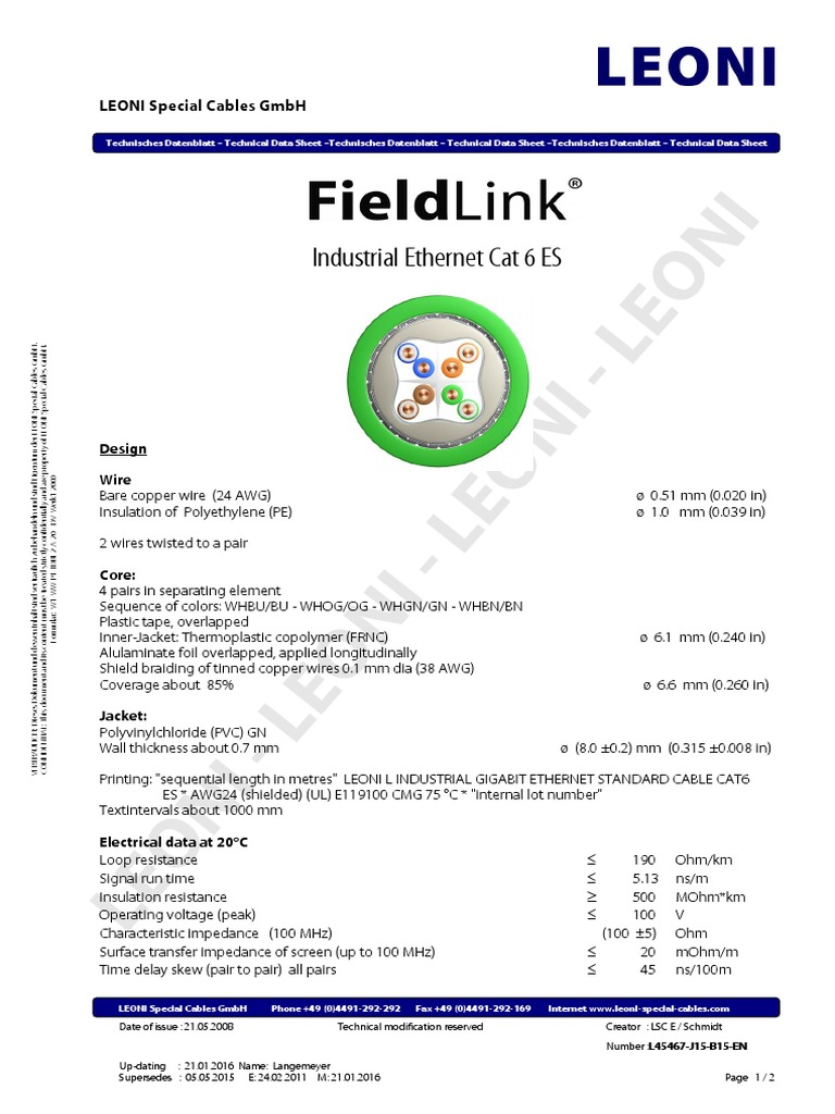 Industrial Cat 6 Es Leoni Special Cables GMBH PDF