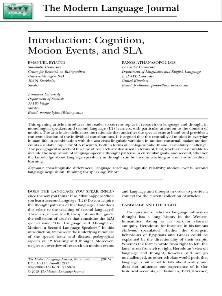 Introduction Cognition Motion Events and SLA PDF | PDF | Second ...