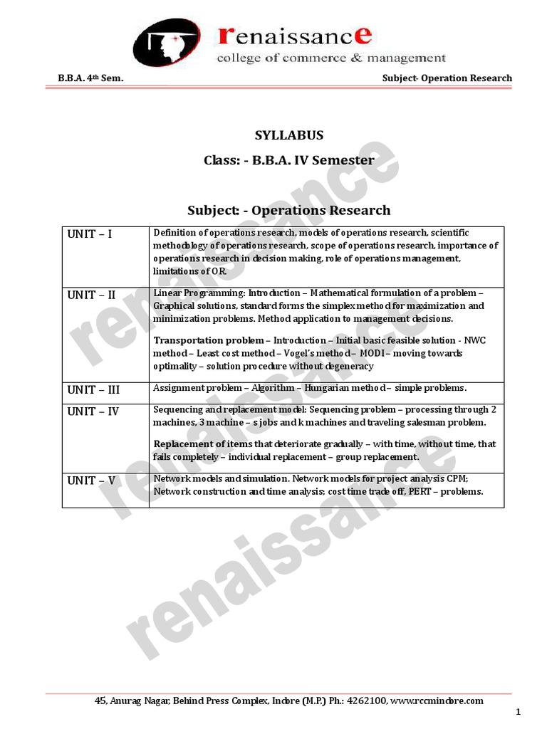 Operations Research Syllabus Overview | PDF | Mathematical Optimization ...