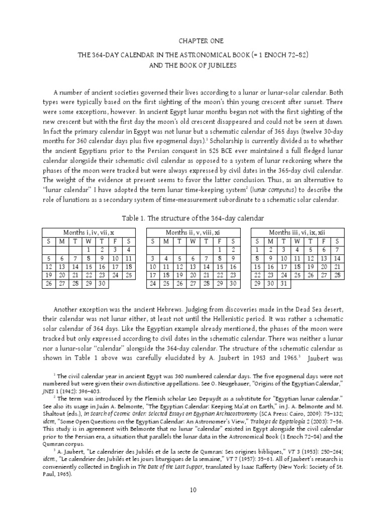 Chapter One The 364Day Calendar in The Astronomical Book ( 1 Enoch 72