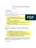 Future Tenses: Predictions/statements of Fact Intentions Arrangements Scheduled Events