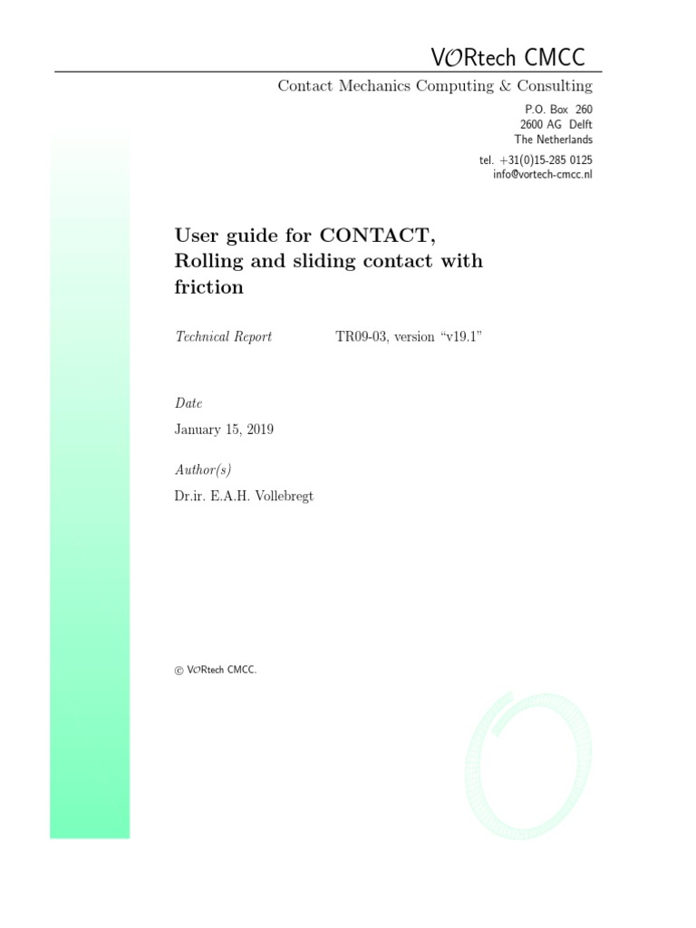 User Guide For CONTACT, Rolling and Sliding Contact With