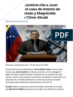 Venezuela. Justicia Cita A Juan Guaidó Por El Caso de Intento de Golpe de Estado y Magnicidio Confeso Por Clíver Alcalá - Resumen Latinoamericano