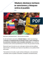 Venezuela. Maduro Destaca Rechazo Mundial A Las Sanciones y Bloqueo de EE - UU. Contra El Pueblo - Resumen Latinoamericano