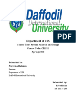 Department of CIS: Course Title: System Analysis and Design Course Code: CIS311 Spring 2020