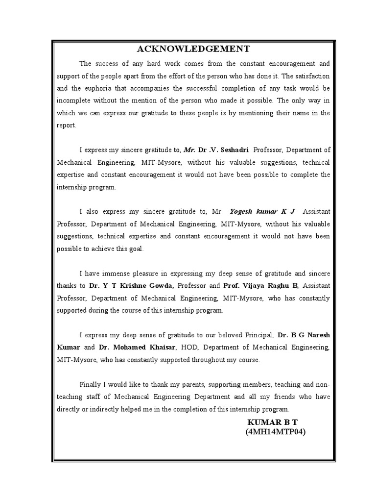 Acknowledgment of Internship Support | PDF | Career & Growth | Social ...