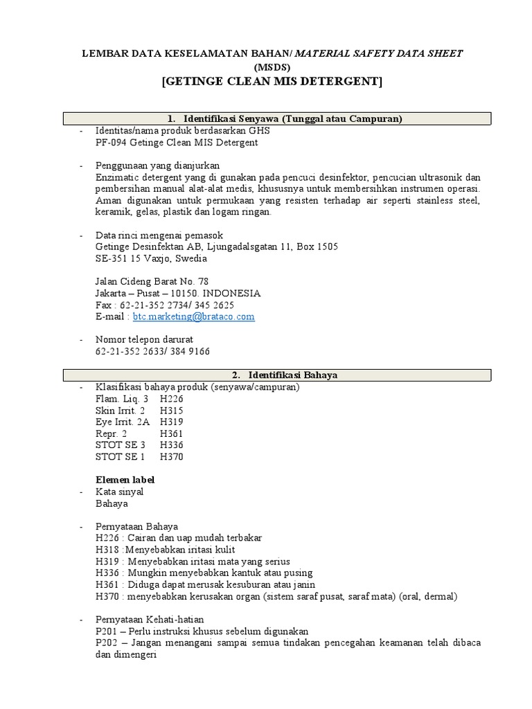 Getinge Mis Detergent | PDF