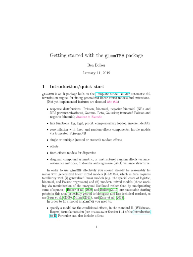 Getting Started With The GLMMTMB Package: 1 Introduction/Quick Start ...