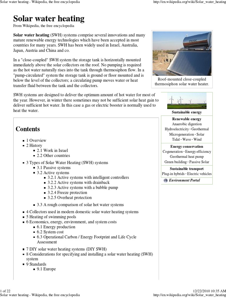 Solar Water Heating - Wikip | PDF | Water Heating | Heat Transfer