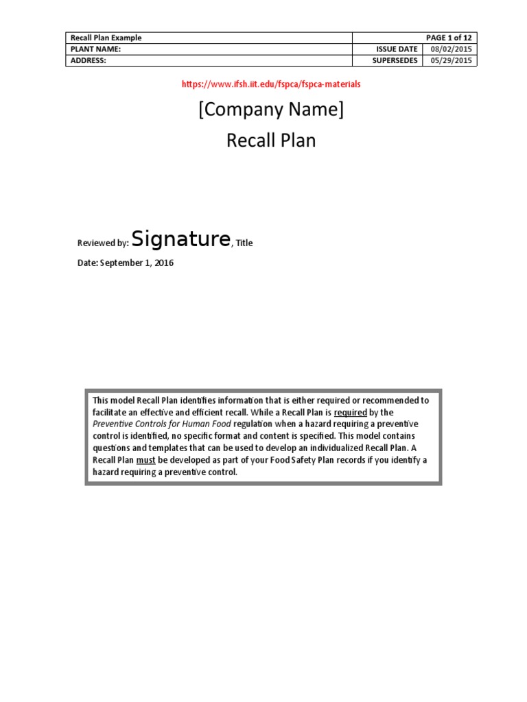 Beef Recall Plan Template | PDF | Food And Drug Administration | Retail