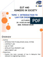 EUT 440 Engineers in Society: Topic 1: Introduction To Law For Engineers