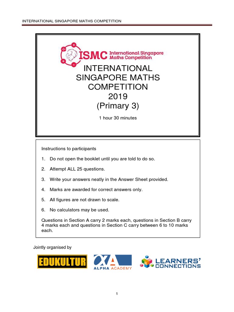 P3 Ismc 2019 Questions W Answers 1 Color Teaching Mathematics