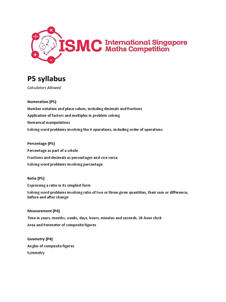 Primary 5 Maths Syllabus Overview | PDF
