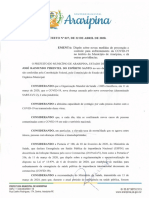 Decreto #027 2020 - Dispõe Sobre As Novas Medidas de Prevenção e Controle para Enfrentamento Da COVID-19 No Âmbito Do Município de Araripina