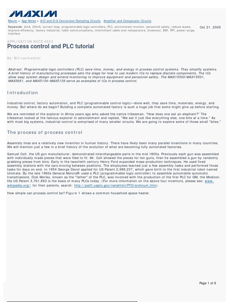Process Control and PLC Tutorial: Application Note 4603 | PDF