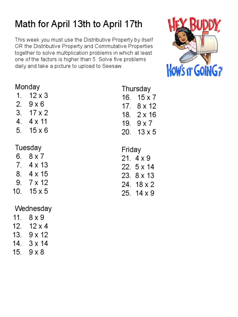 Weekly Math Problems: Distributive Property | PDF
