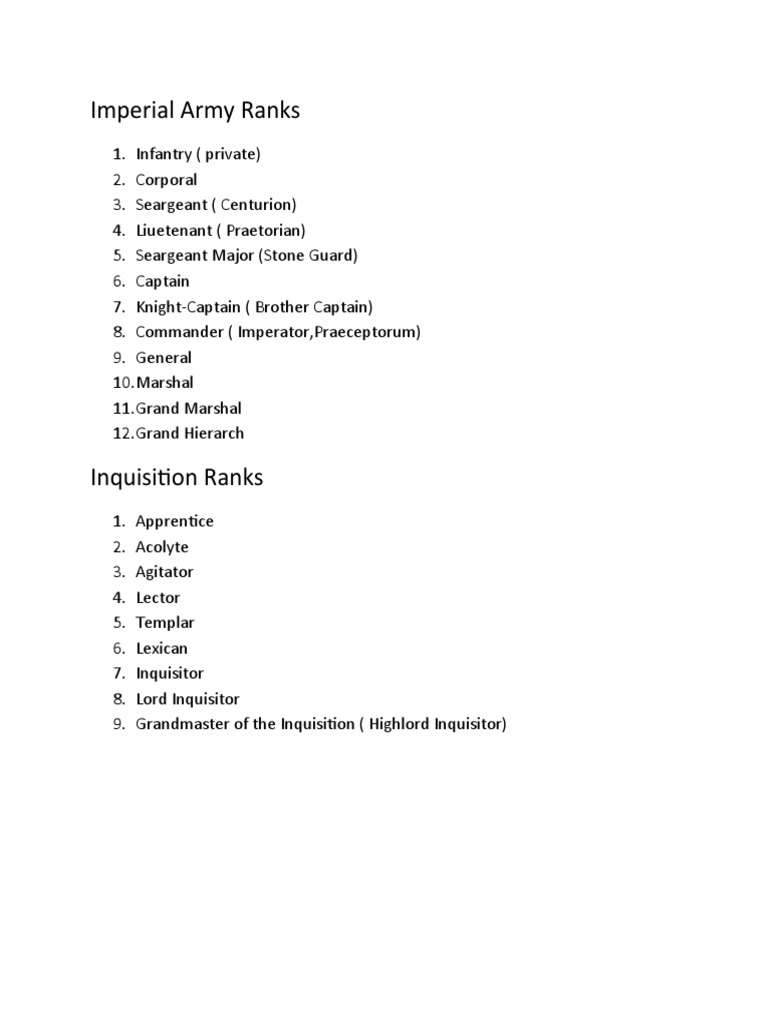 Warhammer 40k Military and Inquisition Ranks | PDF | Young Adult