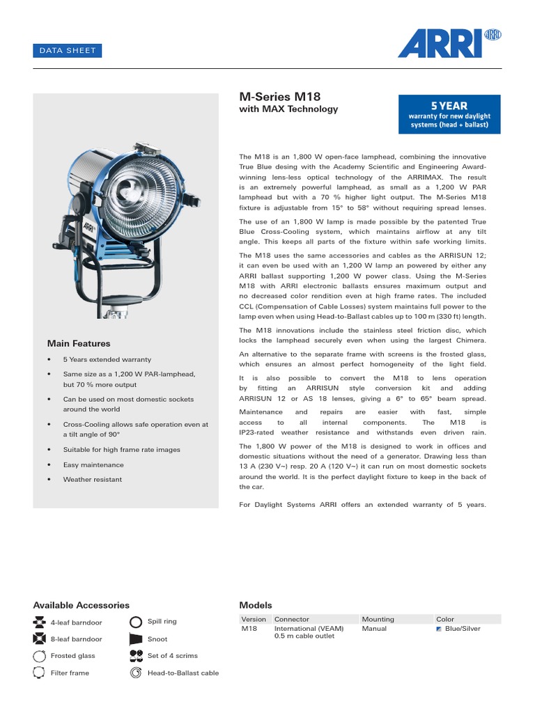 ARRI - M-Series M18 - Data Sheet - DE PDF | PDF | Optics | Equipment