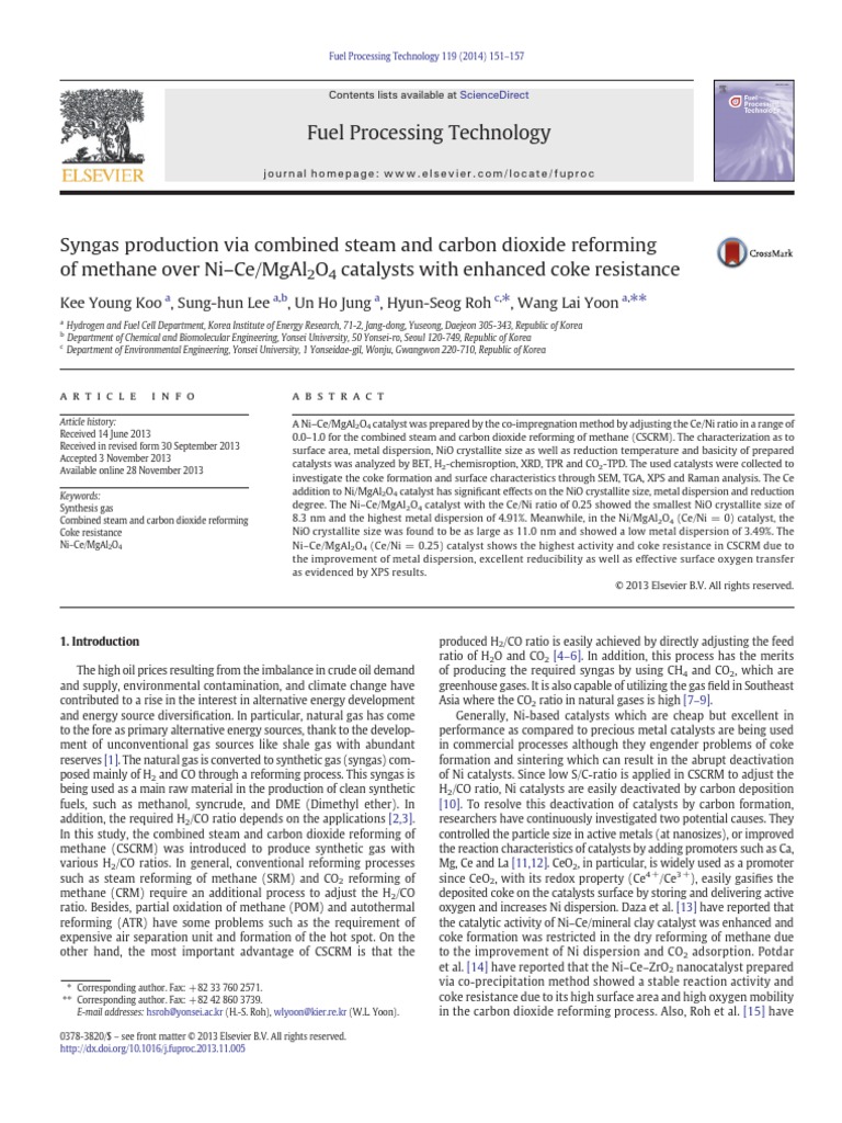 Syngas Production Via Combined Steam and Carbon Dioxide Reforming of ...