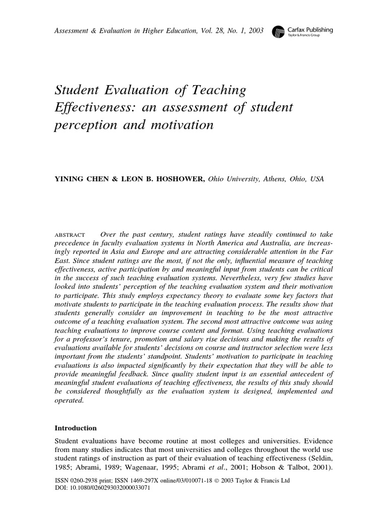 Student Perspectives on Teaching Evaluations | PDF | Course Evaluation ...