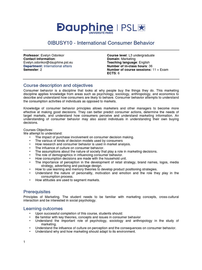 International Consumer Behavior Syllabus | PDF | Consumer Behaviour ...