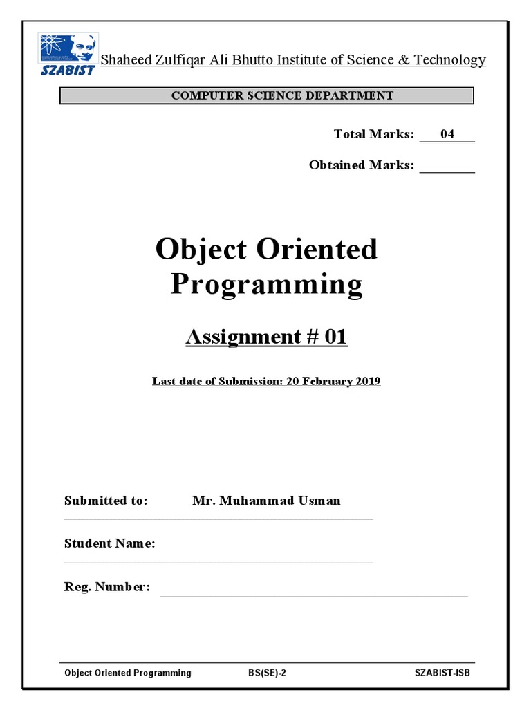 Object Oriented Programming: Assignment # 01 | PDF | Object Oriented ...