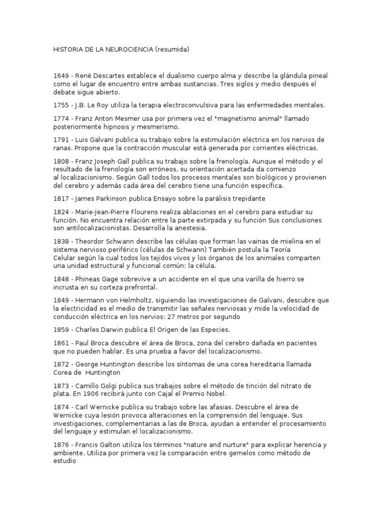 Historia de La Neurociencia | PDF | Neurociencia | Cerebro