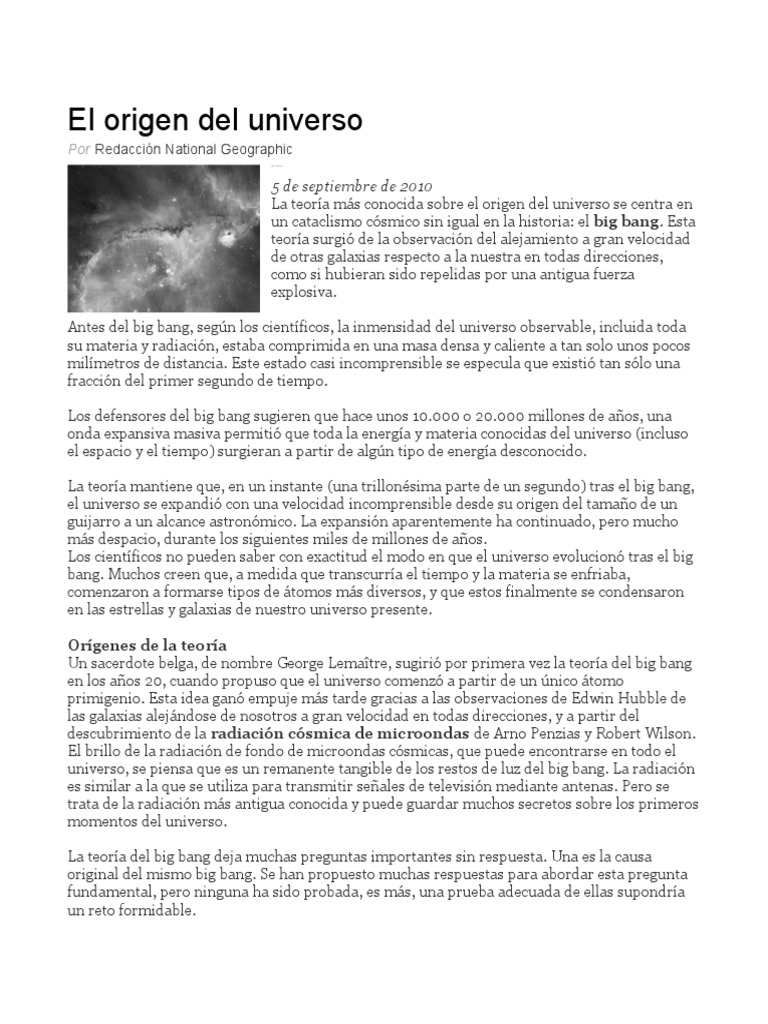 El Origen Del Universo | PDF | Big Bang | Universo