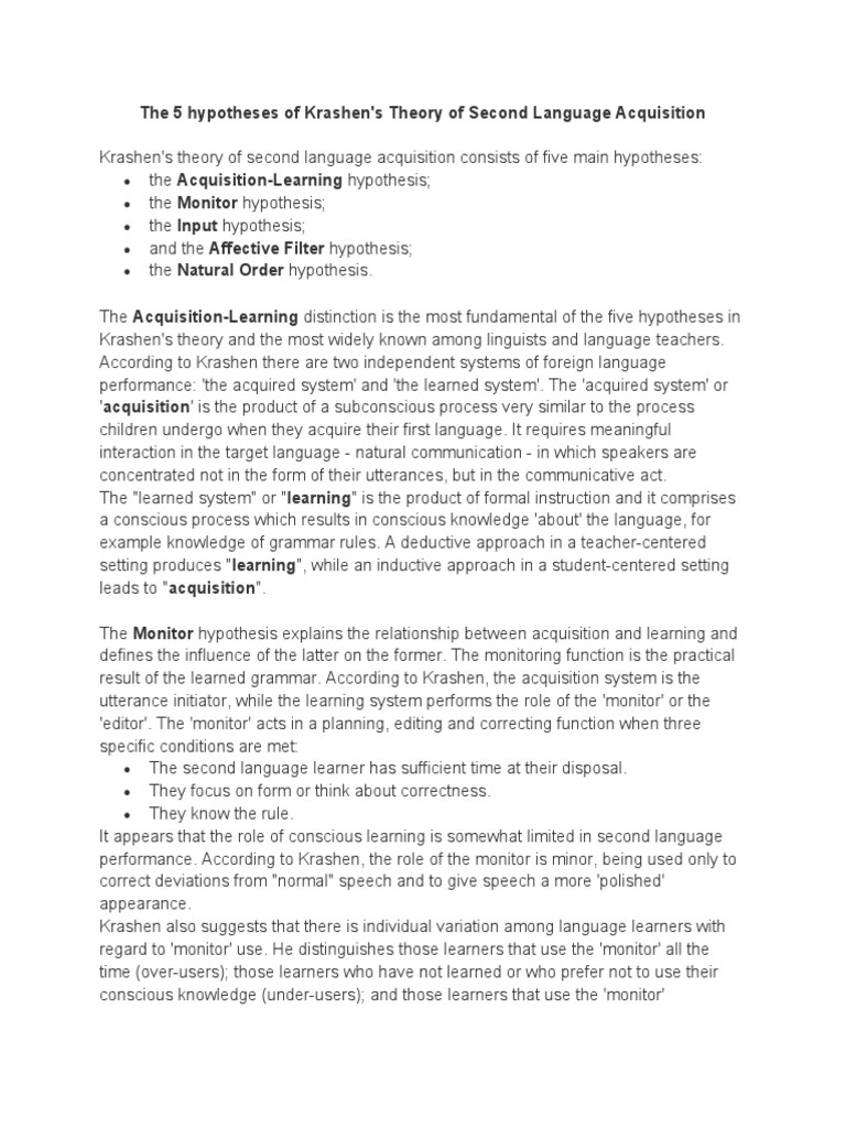 krashen's language learning hypothesis pdf