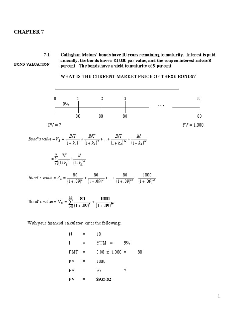 Fin Chap 07 Sol Plete Bonds Finance Yield Finance