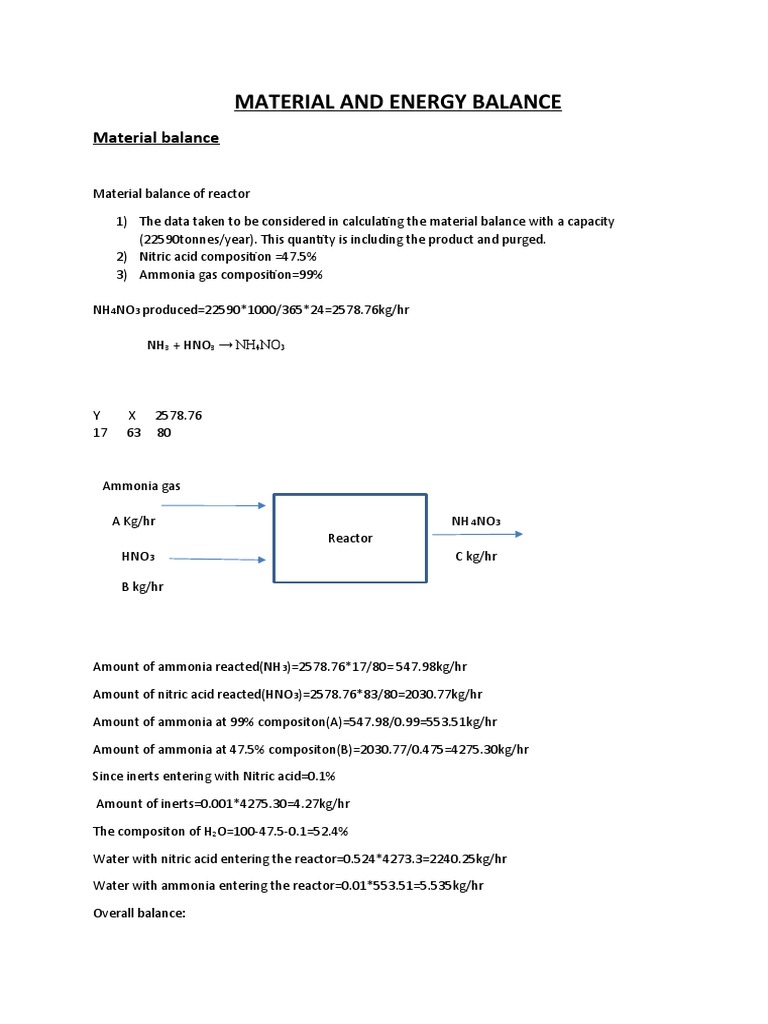 Material and Energy Balance PDF Ammonia Physical Sciences