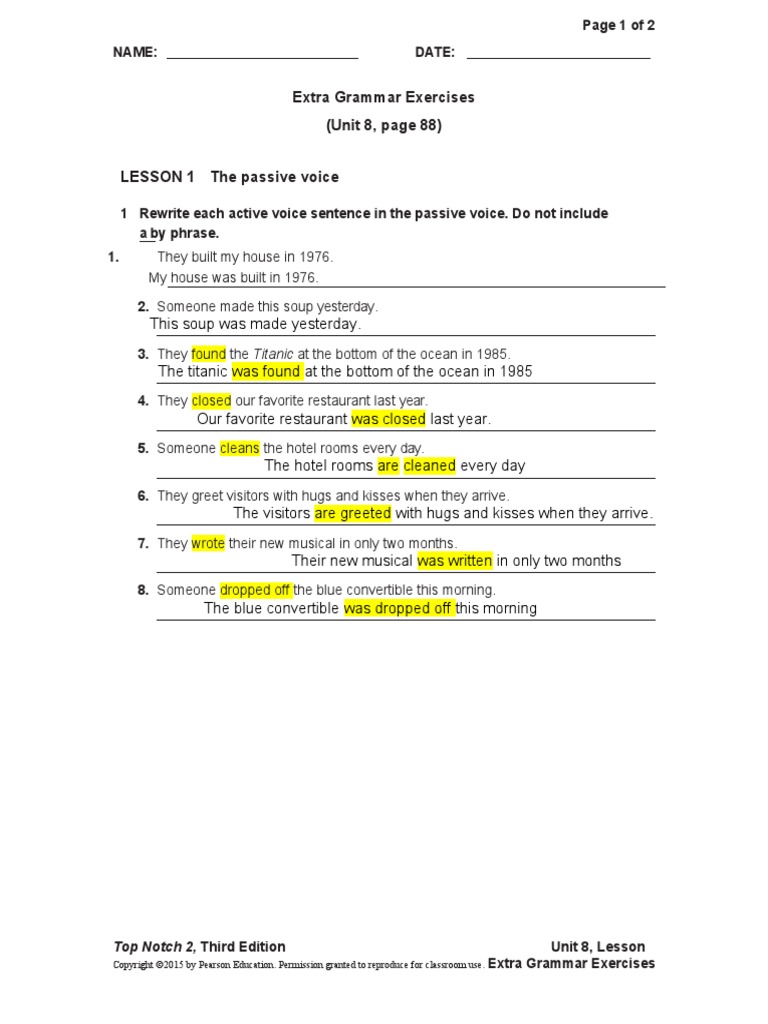 Unit 08 Extra Grammar Exercises | PDF