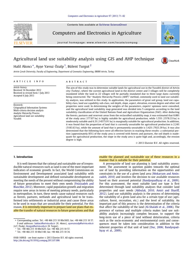 Agricultural Land Use Suitability Analysis Using Gis And Ahp Technique