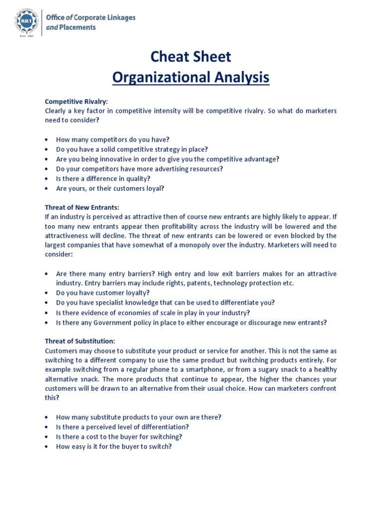 SWOT Analysis Cheat Sheet | PDF | Competition | Marketing