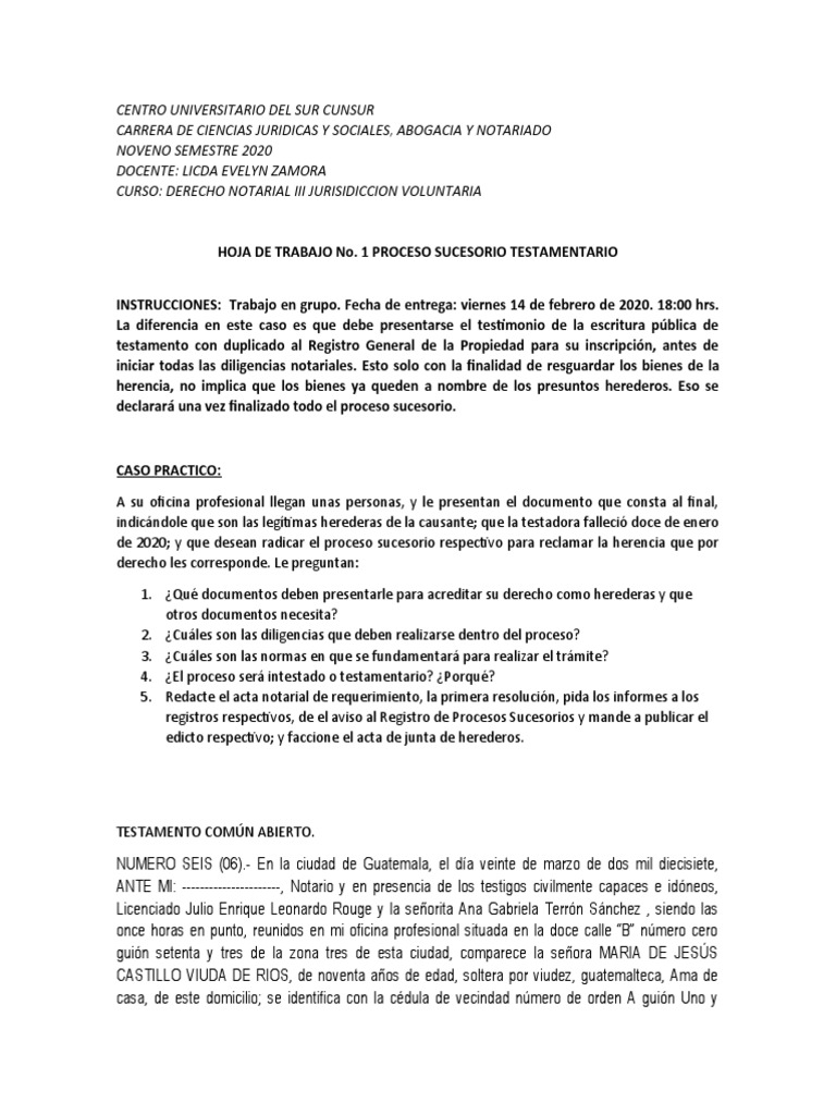Proceso Sucesorio Testamentario | PDF | Voluntad y testamento | Herencia