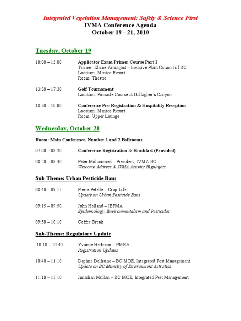 2010 IVMA Conference Agenda Overview August 23 2010 PDF Pesticide