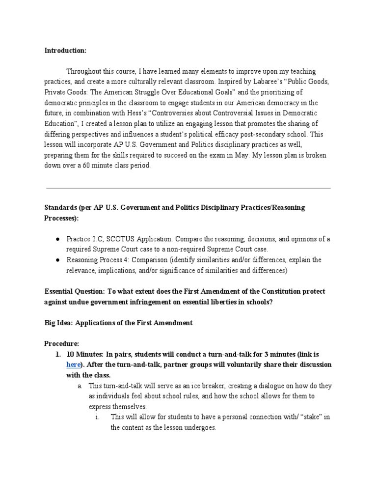 Tinker v. Des Moines Lesson Plan | PDF | First Amendment To The United ...