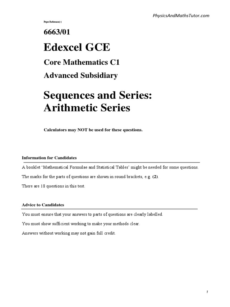C1 Sequences and Series - Arithmetic Series | PDF | Arithmetic | Summation