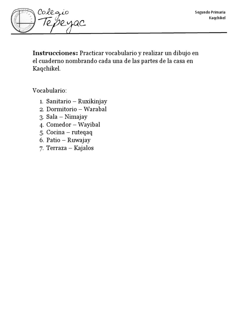 Kaqchikel-Partes de La Casa 2do | PDF