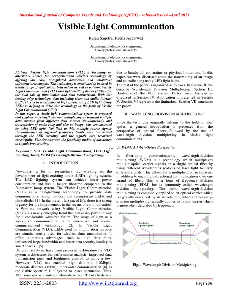 Visible Light Communication PDF | PDF | Multiplexing | Wavelength ...