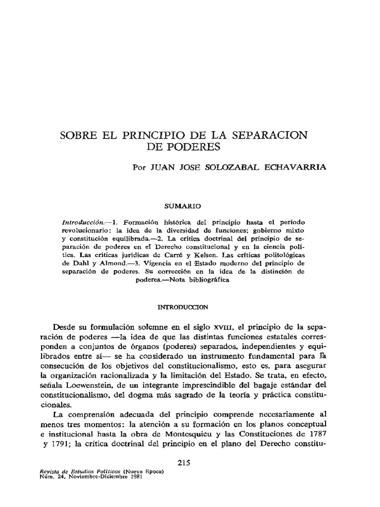 Sobre El Principio de La Separación de Poderes | PDF | Separación de ...