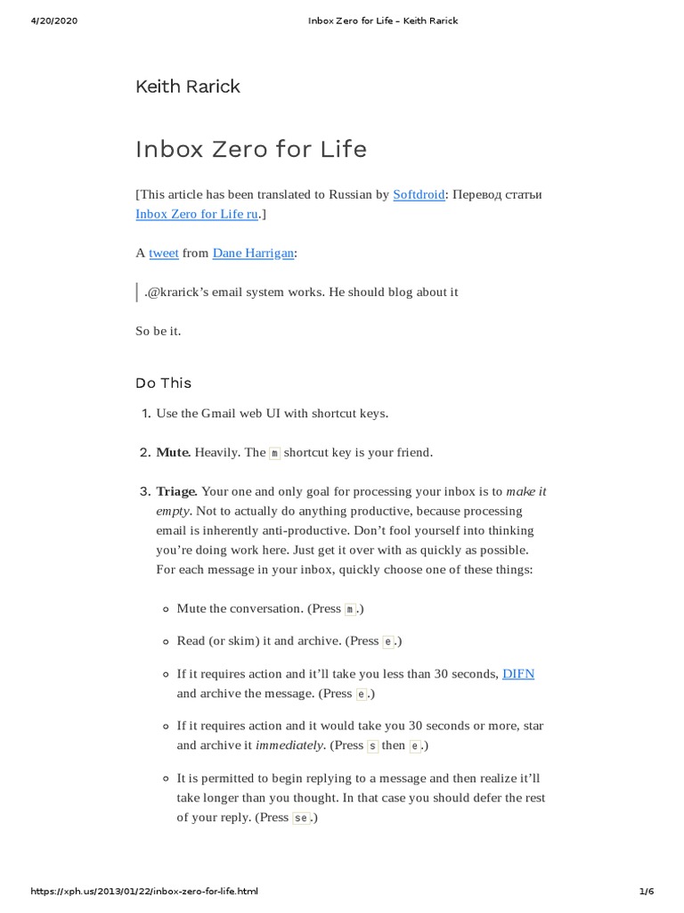 Inbox Zero For Life (Article 200420) - Rarick | Download Free PDF ...