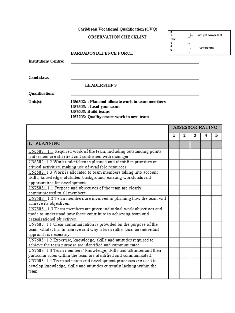 Team Observation Checklist for CVQ | PDF | Leadership | Learning