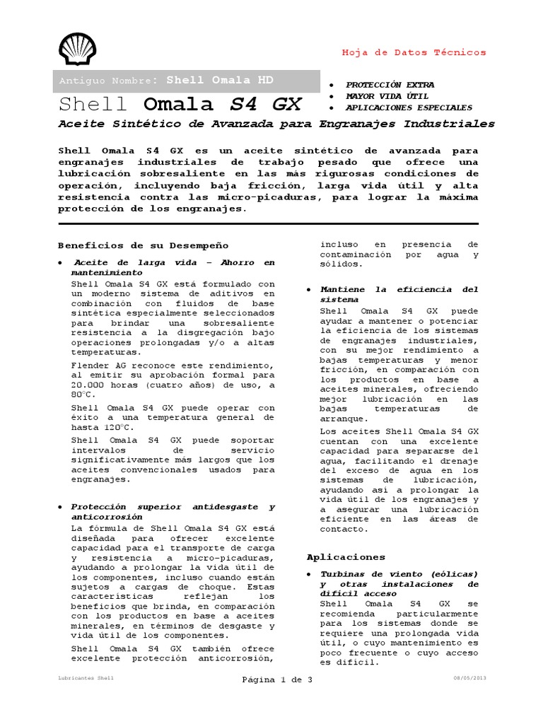 Comparativa Shell Omala S4 GX 220 y 320 | PDF | Engranaje | Lubricante