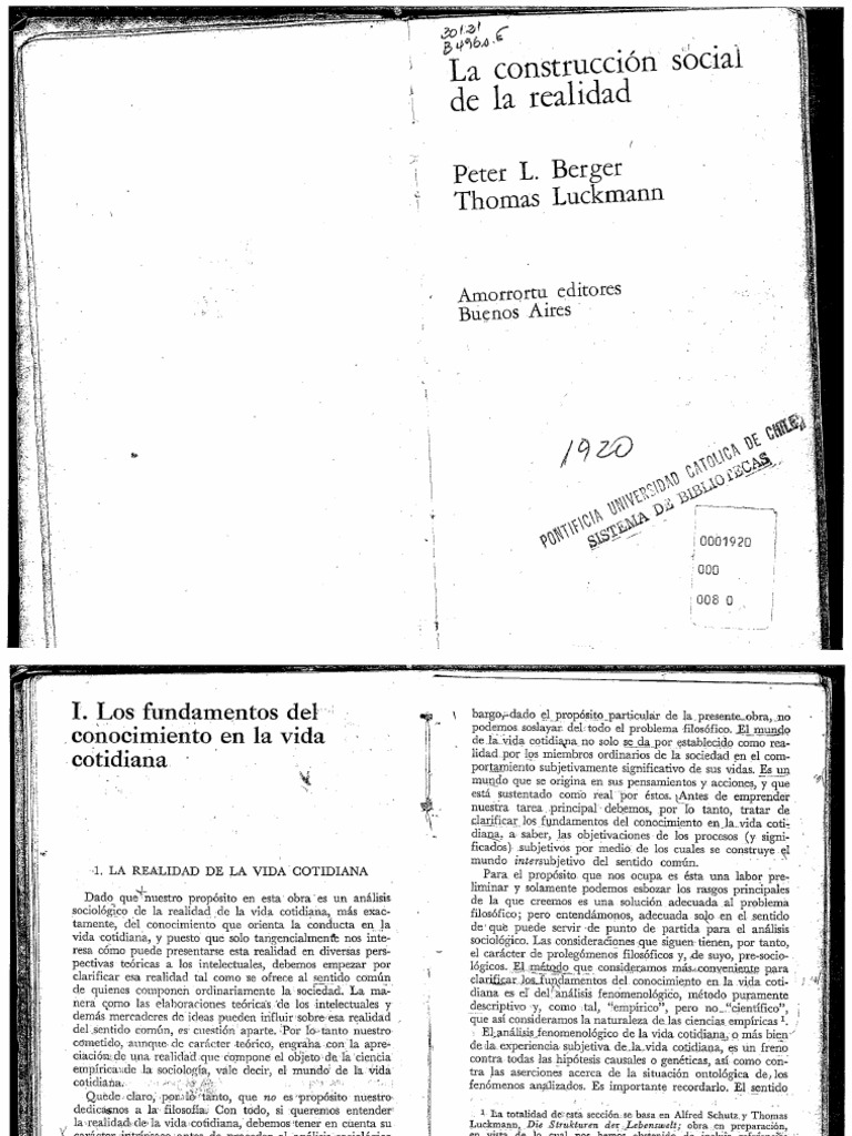 Berger Y Luckmann La Construccion Social De La Realidad 1 2 Pdf Pdf