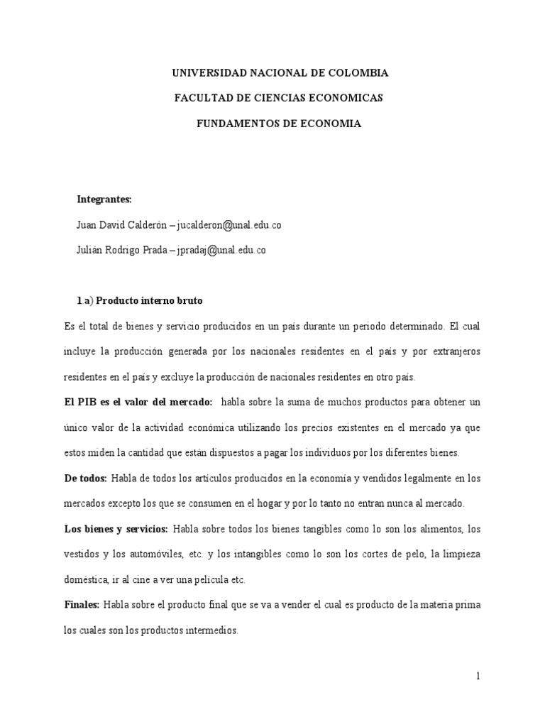 Fundamentos del PIB y su Cálculo | PDF | Producto Interno Bruto ...