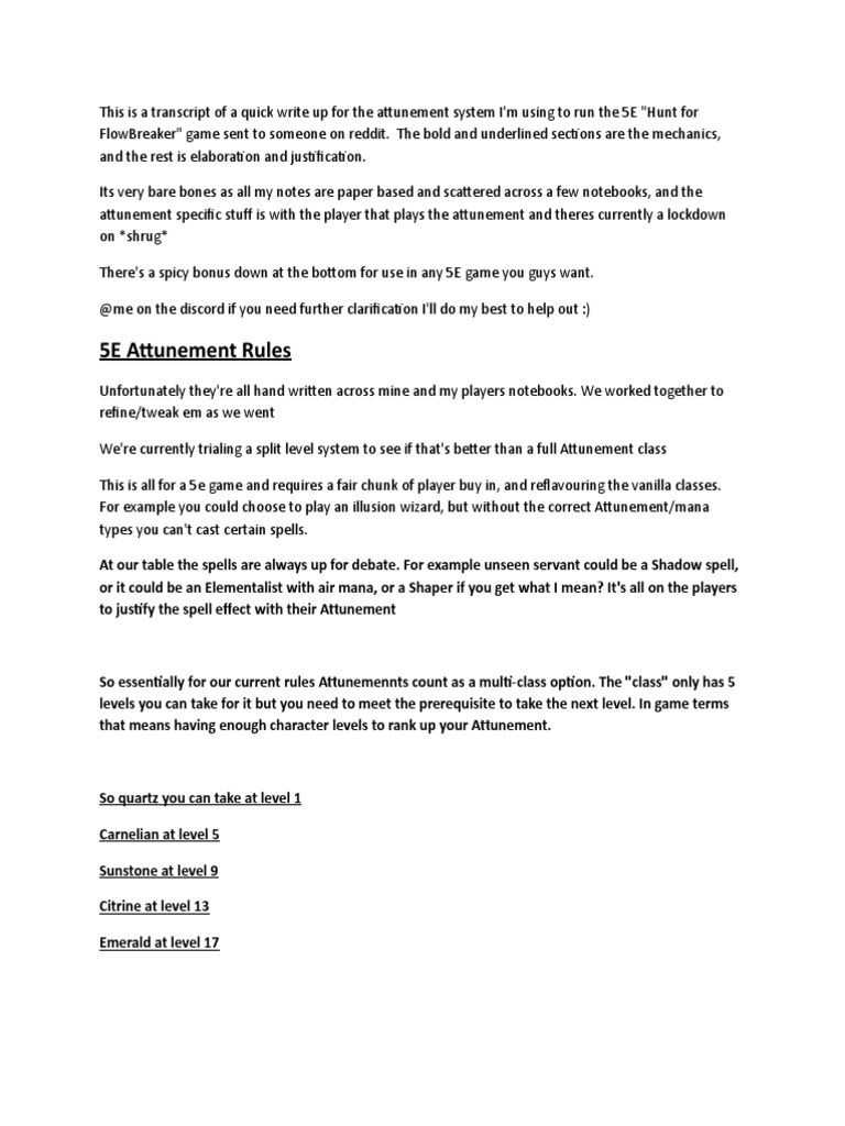 Homebrew Attunement Rules 5e Pdf Leisure Sports