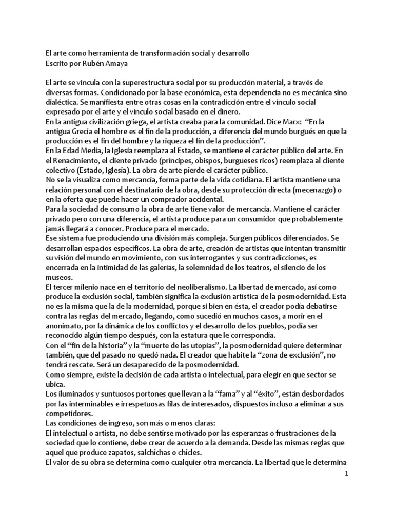 El Arte Como Herramienta de Transformación Social y Desarrollo | PDF ...